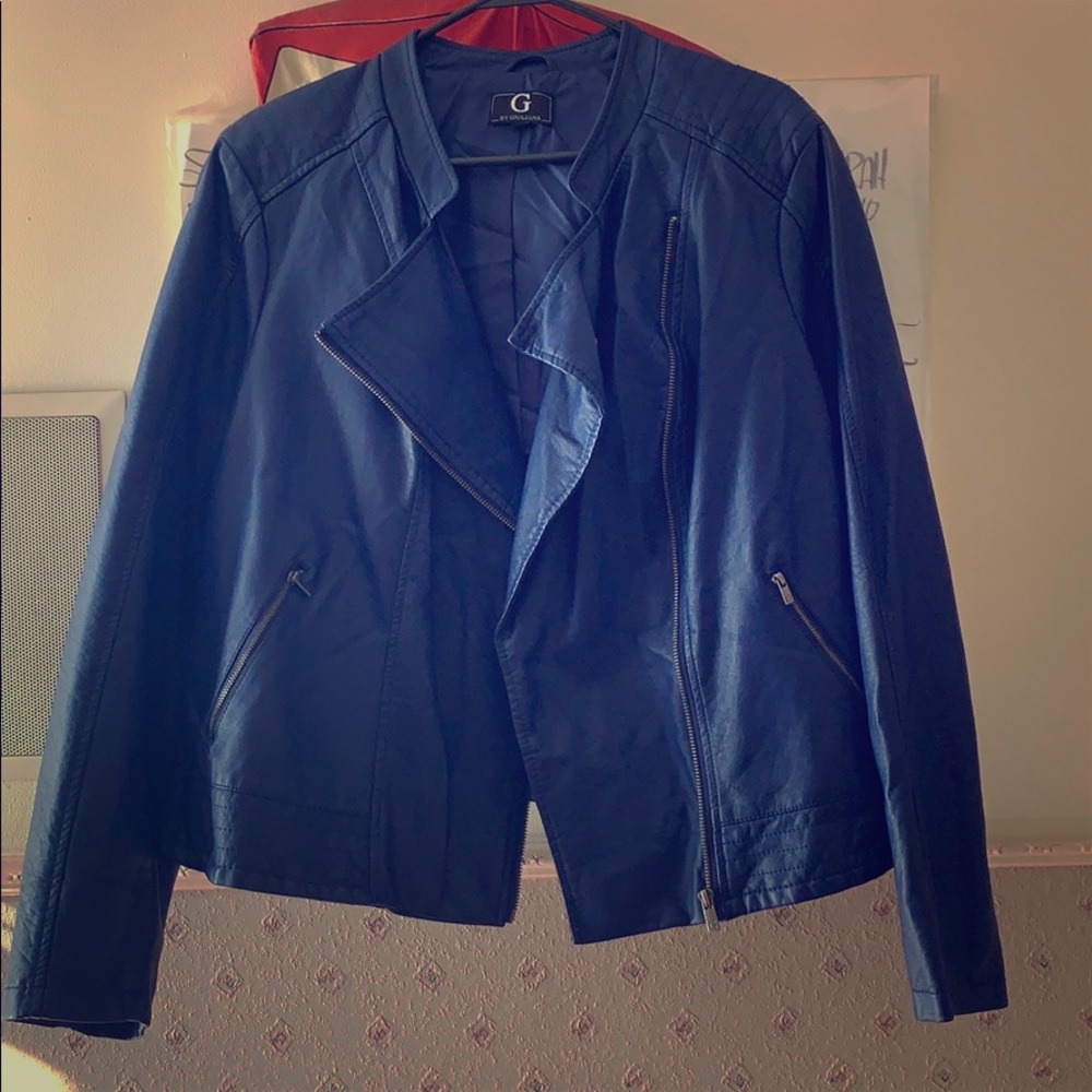 Navy blue leather jacket